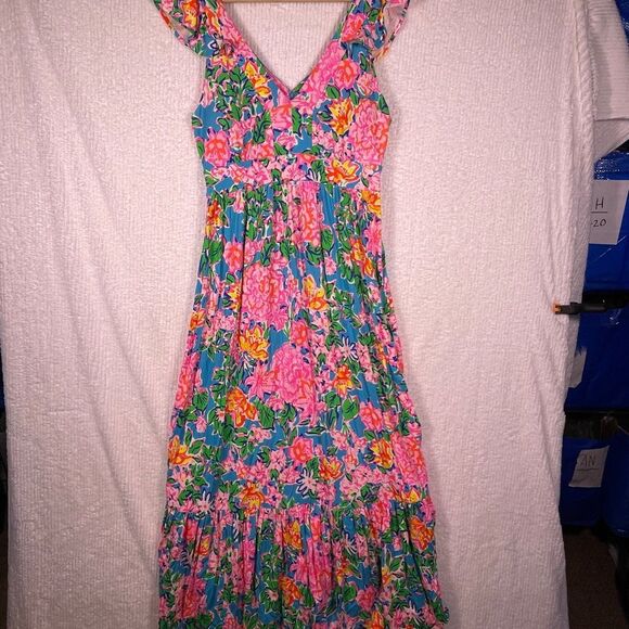 Lilly Pulitzer Dresses & Skirts - Lilly Pulitzer Multicolor Floral Ruffle Sleeve Vyra Maxi Dress Size 10